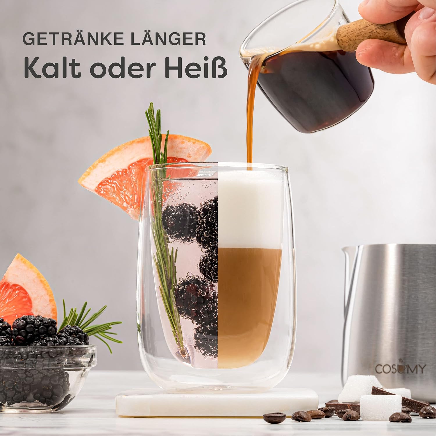 Doppelwandige Kaffeegläser für Cappuccino und Latte macchiato